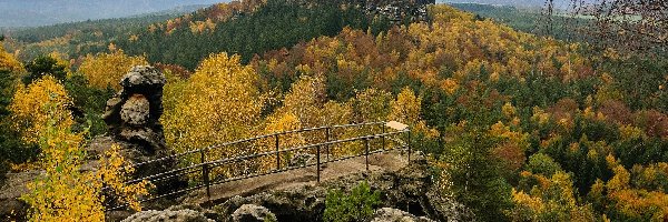 Góry, Drzewa, Skały, Kamienie, Wzgórza, Las, Punkt widokowy, Jesień