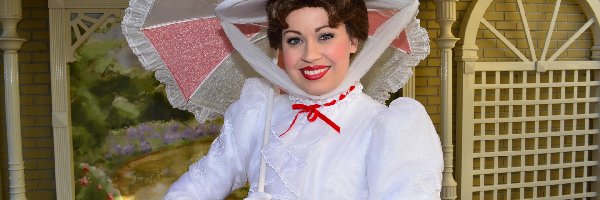 Uśmiech, Mary Poppins, Sukienka, Kobieta, Cosplayerka, Parasolka, Kapelusz