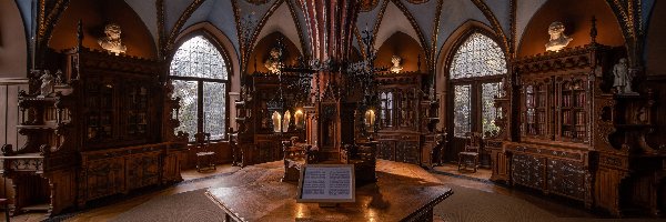 Wnętrze, Zamek Marienburg, Biblioteka, Niemcy, Dolna Saksonia