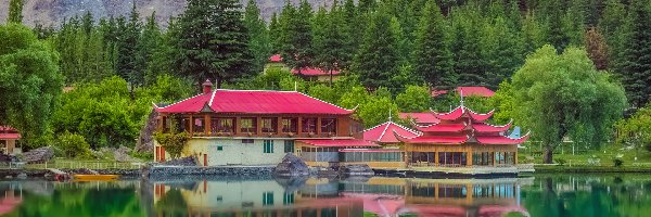 Skardu, Lower Kachura Lake, Drzewa, Pakistan, Jezioro, Shangrila Resort Hotel