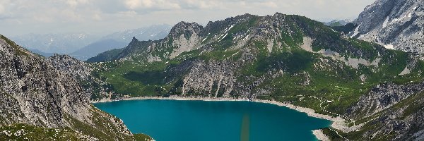 Chmury, Góry, Jezioro Lunersee, Skały, Austria, Bludenz