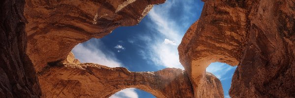 Stan Utah, Łuk skalny, Double Arch, Stany Zjednoczone, Skały, Park Narodowy Arches