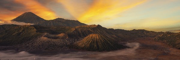 Wyspa Jawa, Wulkan, Góry, Mount Bromo, Zachód słońca, Indonezja