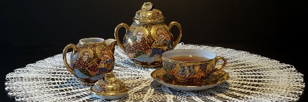Porcelana, Filiżanka, Dzbanek, Herbata, Spodek