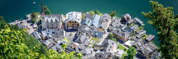 Hallstatt, Domy, Kościół, Austria, Jezioro Hallstattersee