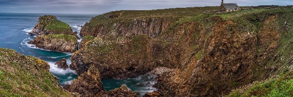 Chapelle de Saint They, Morze, Francja, Kaplica, Przylądek, Cypel, Pointe du Van, Wybrzeże, Skały, Gmina Plogoff