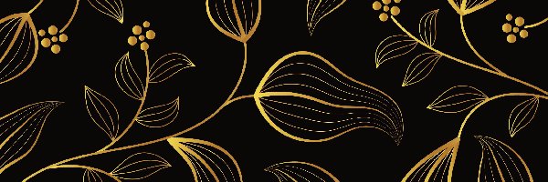 Złote, Kwiaty, Liście, Grafika 2D