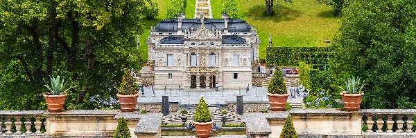 Park, Ettal, Pałac Linderhof, Drzewa, Bawaria, Niemcy