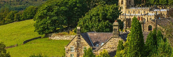 Wieża, High Bradfield, Kościół św Mikołaja, Drzewa, South Yorkshire, Anglia