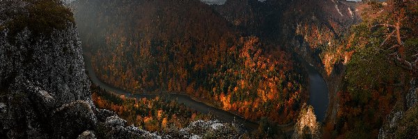 Polska, Pieniny, Rzeka Dunajec, Góry, Jesień, Skały, Lasy