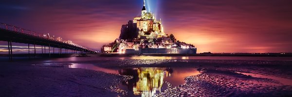 Światła, Klasztor, Opactwo św Archanioła, Mont Saint Michel, Francja, Normandia
