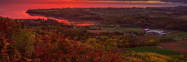 Lasy, Nowa Szkocja, Wschód słońca, Morze, Annapolis Valley, Drzewa, Jesień, Kanada