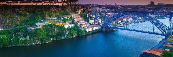 Porto, Rzeka Duero, Domy, Portugalia, Ponte Dom Luis I, Most