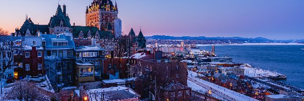 Kanada, Domy, Miasto Quebec, Zima, Zamek Chateau Frontenac