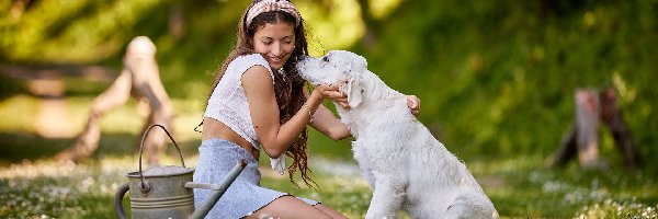 Golden retriever, Szczeniak, Dziewczyna