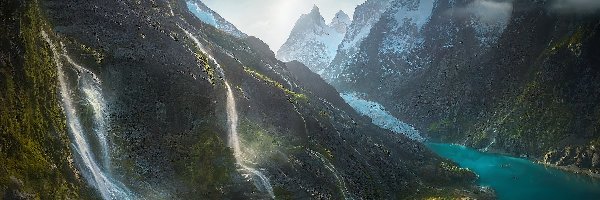 Lodowiec, Patagonia, Wodospady, Dolina, Fiord Las Mountains, Bernal glacier, Góry, Chile