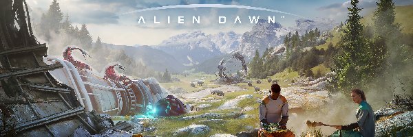Plakat, Wrak, Ludzie, Stranded Alien Dawn, Gra, Góry, Ognisko
