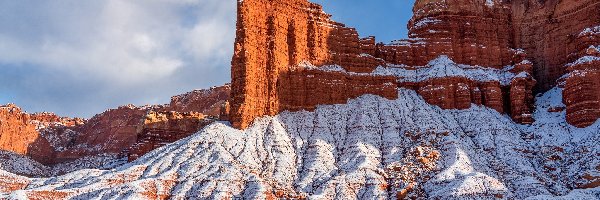 Utah, Skały, Park Narodowy Capitol Reef, Stany Zjednoczone, Śnieg, Zima