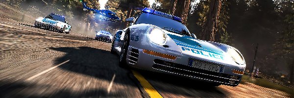 Helikopter, Need for Speed Hot Pursuit Remastered, Drzewa, Droga, Samochody, Polcja, Pościg, Gra