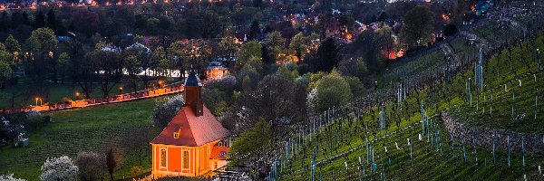 Wzgórze, Drezno, Wiosna, Wieczór, Dzielnica Pilnitz, Winnice, Kościół św Ducha, Niemcy