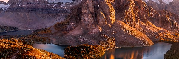 Lasy, Jesień, Góra, Kolumbia Brytyjska, Kanada, Jezioro Sunburst Lake, Jezioro Cerulean, Mount Assiniboine, Jeziora