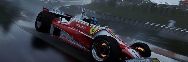 Bok, Czerwone, Ferrari, Bolid, Forza Motorsport 7, Wyścig, Deszcz, Formuła 1, Tor