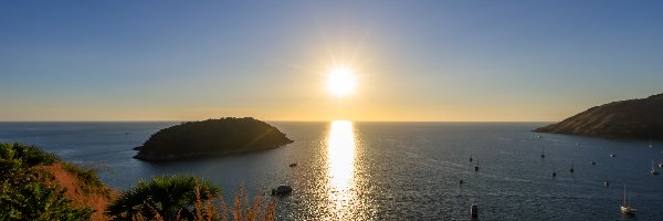 Tajlandia, Cape Phrom Thep, Morze Andamańskie, Przylądek, Zachód słońca, Windmill Viewpoint, Wyspy