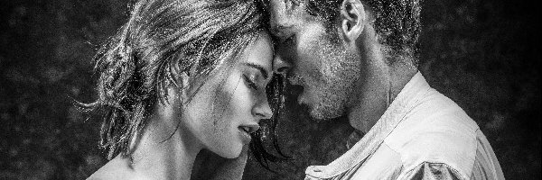 Richard Madden, Aktor, Aktorka, Kobieta, Mężczyzna, Czarno-białe, Para, Lily James, Zakochana