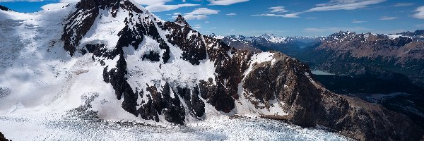 Śnieg, Glaciar Piedras Blancas, Argentyna, Patagonia, Góry, Niebo, Chmury, Lodowiec