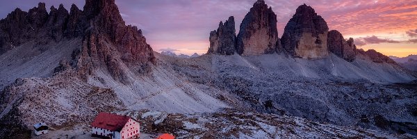 Dom, Tre Cime di Lavaredo, Dolomity, Chmury, Góry, Włochy