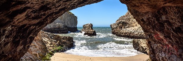 Kalifornia, Plaża, Shark Fin Cove, Stany Zjednoczone, Skały, Morze