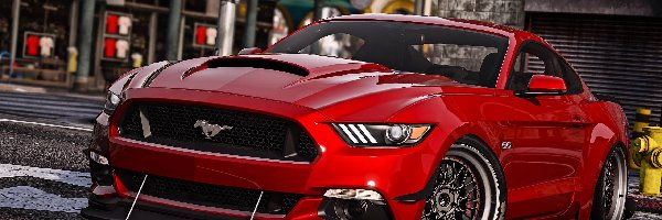 Ulica, GTA 5, Ford Mustang GT350, Grand Theft Auto 5, Gra, Przód, Czerwony