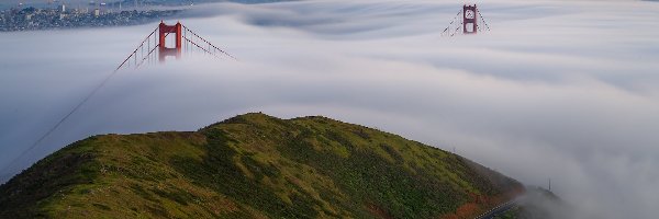 Droga, Most, Golden Gate Bridge, San Francisco, Stany Zjednoczone, Góra, Mgła