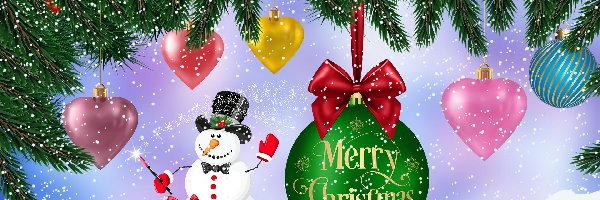 Boże Narodzenie, Bałwan, Bombki, 2D, Życzenia