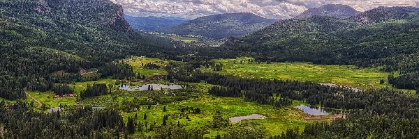 Stany Zjednoczone, Drzewa, Dolina, Zbiorniki wodne, Góry, Kolorado, Chmury