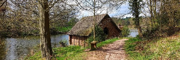 Jezioro, Dom, Anglia, Hrabstwo Shropshire, Przystań, Dudmaston Big Pool, Dudmaston Estate, Droga