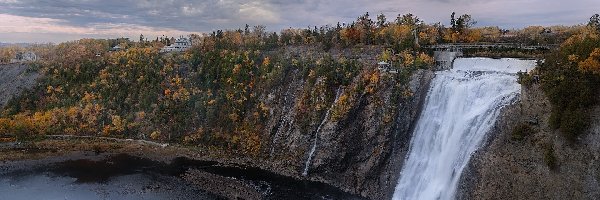 Stany Zjednoczone, Skały, Rzeka Montmorency, Montmorency Falls, Wodospad, Quebec, Drzewa