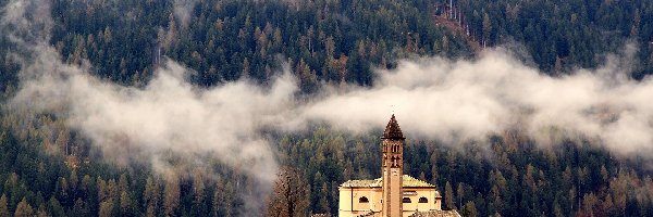 Castello Molina di Fiemme, Las, Mgła, Włochy, Kościół, Wzgórze