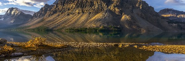 Jezioro, Góry, Kanada, Prowincja Alberta, Góra Crowfoot Mountain, Bow Lake, Odbicie, Park Narodowy Banff