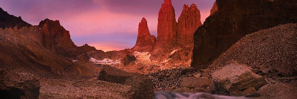 Patagonia, Rzeka, Park Narodowy Torres del Paine, Chile, Skały, Góry