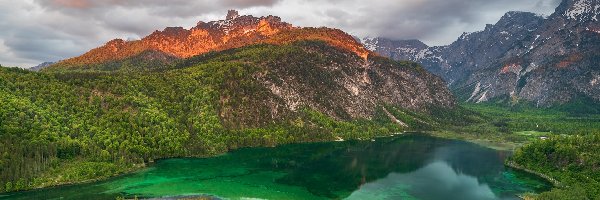 Chmury, Las, Drzewa, Austria, Jezioro Almsee, Góry