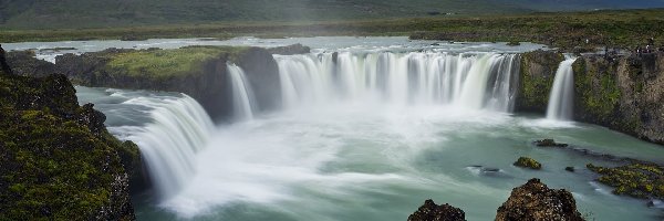 Islandia, Godafoss, Wodospad, Rzeka, Skały