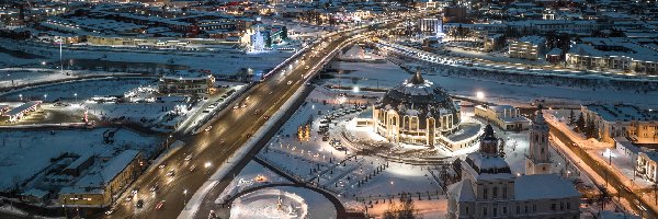 Tuła, Obwód tulski, Drogi, Muzeum broni, Miasto, Zima, Oświetlone, Rosja