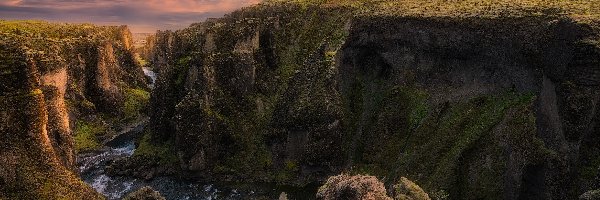 Góry, Skały, Kanion Fjadrargljufur, Islandia, Rzeka Fjadra