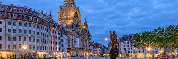 Światła, Kościół Marii Panny, Frauenkirche, Drezno, Niemcy, Pomnik, Domy