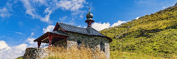 Alpy Glarneńskie, Klausenpass, Góry, Szwajcaria, Przełęcz, Kościółek