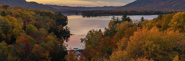 Stany Zjednoczone, Góry, Jesień, Onawa Lake, Jezioro, Maine, Drzewa