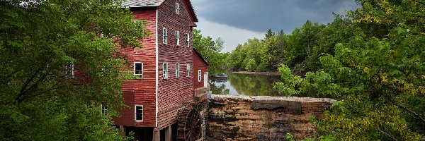 Drzewa, Augusta, Muzeum, Stan Wisconsin, Stany Zjednoczone, Rzeka, Młyn Dells