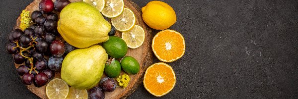 Winogrona, Cytryny, Gruszki, Deska, Pomarańcze, Owoce