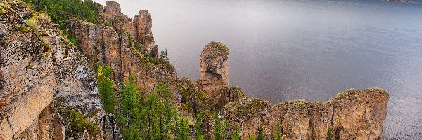 Skały, Drzewa, Jezioro, Formacje skalne